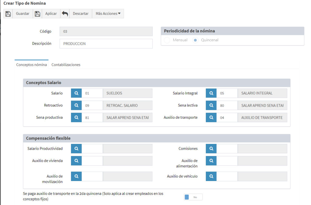 Tipos de liquidación nómina