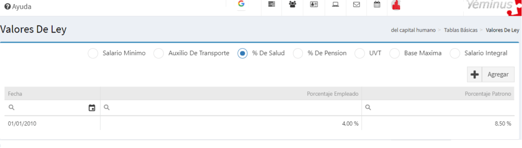 valores de ley liquidación nómina