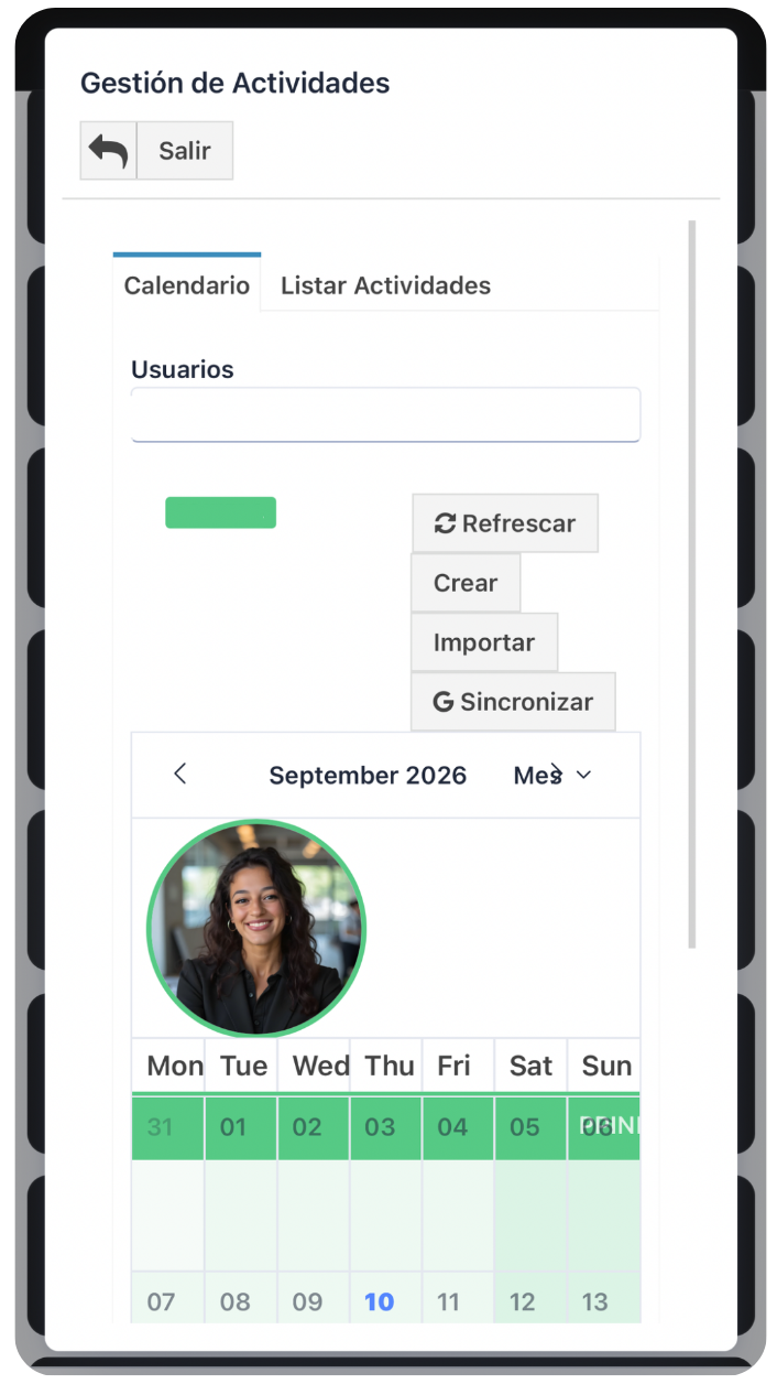 Interfaz Agenda Comercial